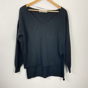 FP Beach Black V Neck High Low Sweater Top Pullover Women's XS